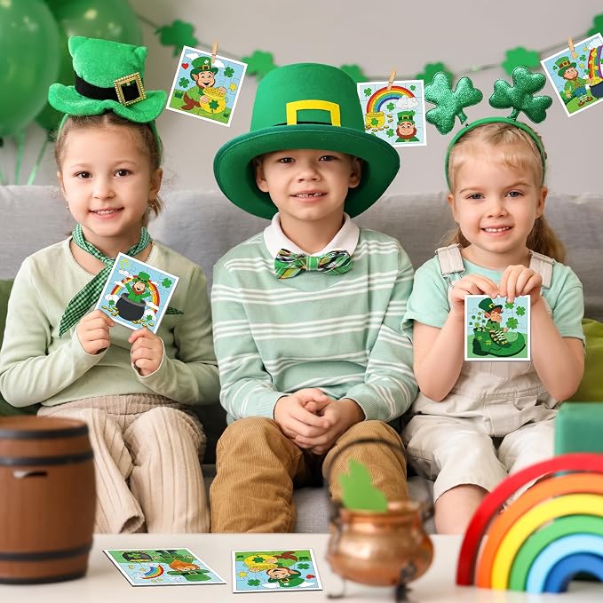 Fennoral 24 Pack St Patrick's Day Craft Kit for Kids Color You Own St Patrick's Day Jigsaw Puzzle DIY Coloring Art and Craft for Irish Classroom Art Activity Patrick's Party Favor Supplies