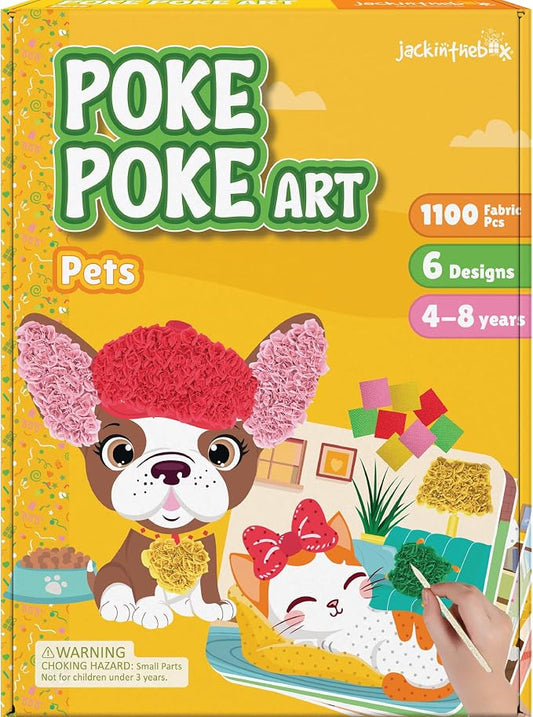 jackinthebox Poke Art Pets Crafts Kits for Children, Gifts Toys, Ages 4-8 | 1400 fabric pieces, travel arts activities & birthday gifts, mess-free toddler, age 4 5 6 7 8 9 year old, flower pressing