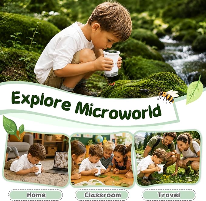 SEEKID Microscope for Kids 200-1000X, STEM Toy Science Kit for Kid(White) | Handheld Digital Microscope, 2" IPS Screen, 4K HD Camera 200+ Photo Storage for Girls Boys Child Birthday Gifts