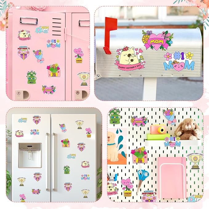 Mother's Day Coloring Arts Crafts Kits - 30Pcs Color Your Own Happy Mother's Day Magnets for Kids DIY Flower Heart Coloring Magnets for Holiday Party Fridge Refrigerator School Activities Decorations