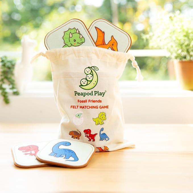 Felt Dinosaur Matching Game for Toddlers – Dino Memory Game & Flash Cards – Soft and Safe for Ages 1+ – Montessori Preschool Learning Activity – Educational Dinosaur Toy for Girls & Boys