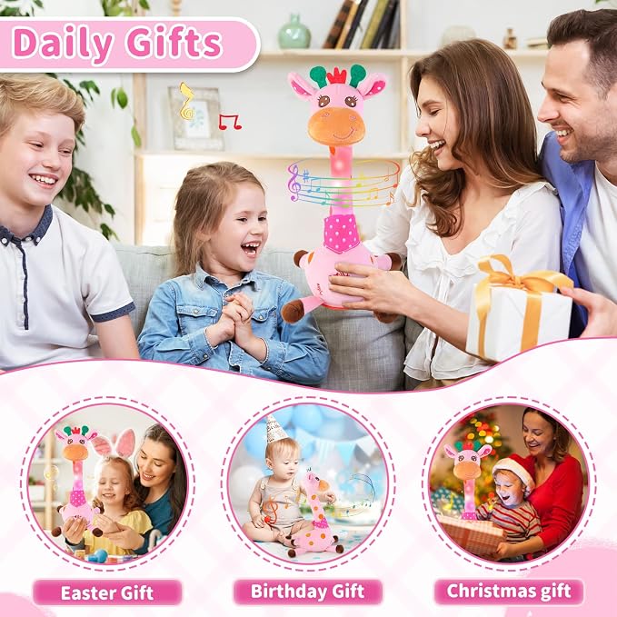 Emoin Dancing Talking Giraffe Toy for Baby Toddler, Dancing Giraffe Toy Singing Mimicking Recording Repeating What You Say with LED English Sing for Boys Girls Gift, 15 Second Recorde | Mimicking Repeating What You Say, LED Flashing Plush Giraffe Gift ...