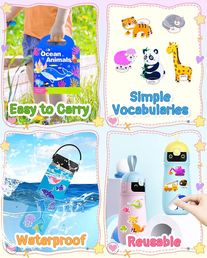 Benresive Reusable Sticker Book for Toddlers, Stickers for Kids, Travel Toy | Toddler Toys, Boys Girls Birthday Gifts, Airplane & Road Trip Essentials Kids, No Mess Waterproof Toddler Crafts Activities