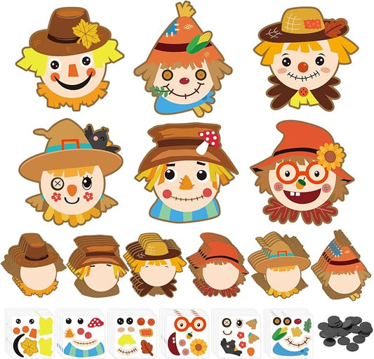 Haooryx DIY Fall Scarecrow Magnet Craft Kit - 30 Set Make Your Own Scarecrow Decoration Autumn Sticker Craft for Kid School Activity Class Art Project Home Refrigerator Class Bulletin Board Decoration