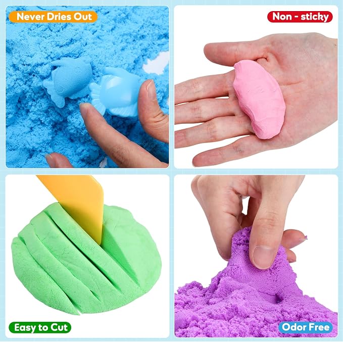 FURWEY Play Sand Set,17.6lbs Colorful Sensory Sand,22 Tools Molds,Art Kit | Play Sand Art Kits for Children Ages 3+ to Relaxing Creative Activities, Sensory Play Set with Tools