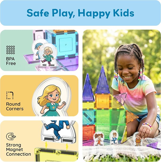 PicassoTiles 8pc Family Character Action Figures Accessory Add On Compatible with Magnet Tile Building Construction Sets STEM Pretend Play Educational Toys for Learning Preschool Kids Ages 3+ PTA110