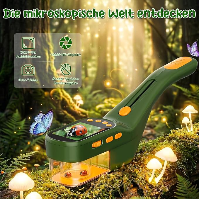 CIMELR Bug Catcher for Kids with 2.4" Screen, 500X Digital Microscope, 1080P Photo/Video, 1000mAh Battery, 8 LED, PC Real-Time Imaging, STEM Nature Toy & Gift for Boys Girls Ages 3-12