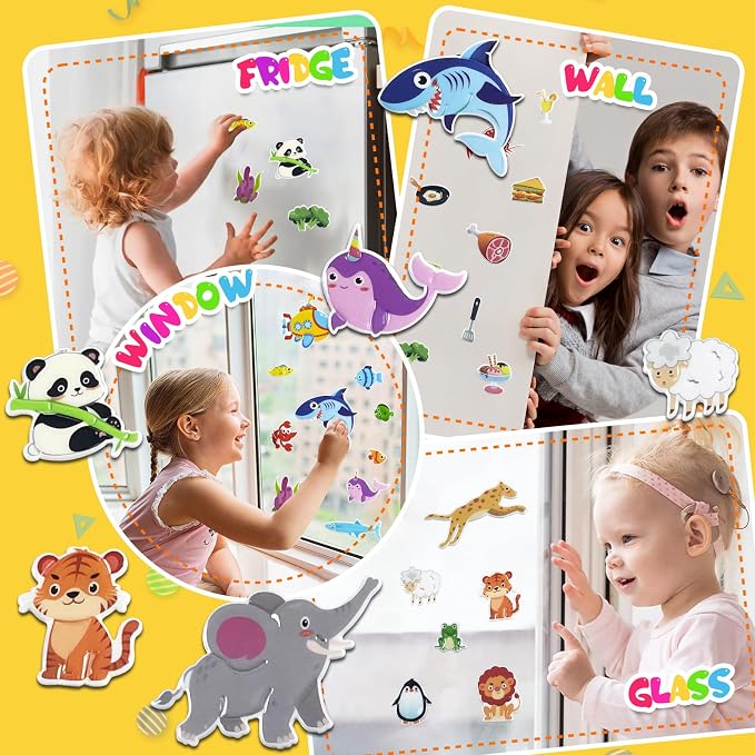 Jelly Sticker Books for Kids 2-4,5 Set Reusable Sticker Activity Books for Toddler 1-3, Travel Toys for 2+ Boy Girl (6 Set - Animals+Vehicles+Ocean Animals+Sports+Kitchen Fun+Horse Riding)
