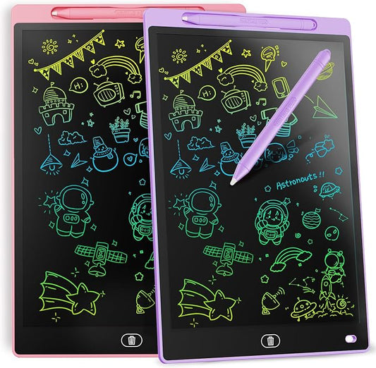[2 Pack] Genialba LCD Writing Tablet 10-Inch Colorful Doodle Board, Toddler Learning Educational Toys Gifts for 3-8 Years Old Girls and Boys, Electronic Drawing Pad for Kids (Pink&Purple)