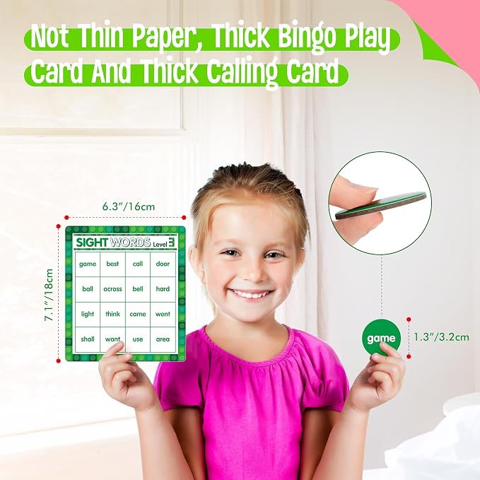 SpriteGru Sight Word Bingo Game, 160 Sight Words Learn to Read Level 3 & Level 4 Bingo Board Game Dolch's & Fry's Words Lists for Kindergarten and Preschool Kids 4-8, Perfect for Classroom & At Home