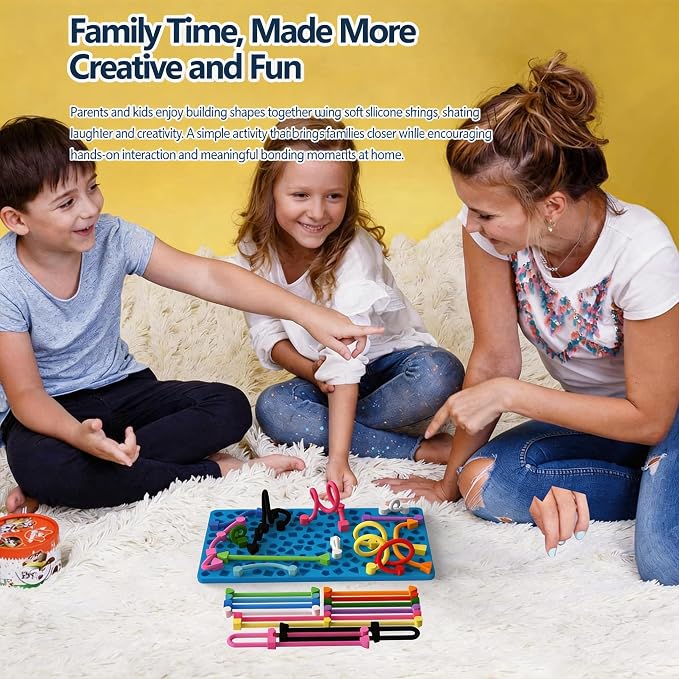 Sensory Activity Board for Kids, Silicone Fidget Toy for Autistic ADHD | 12 Strings, Anxiety Relief, Calm Down, Travel Toy, CPC Certified, Non-Toxic Silicone, for Kids 3+ & Adults