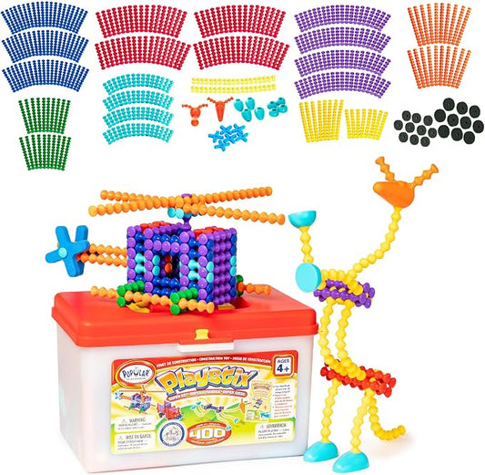 POPULAR PLAYTHINGS Playstix, Super Set 400 Piece, Building Sticks Kit | for Kids Ages 4 and Up, Construction Stem Building Toy Gift, for Boys & Girls, for Kids