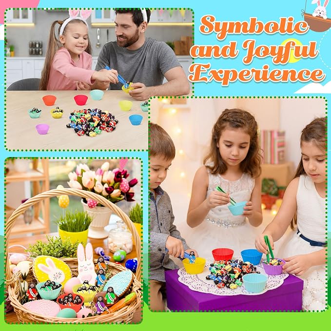 74 Pcs Counting Sorting Toys Fine Motor Skills Handy Scooper Set Sensory Bin Fillers Includes 60 Little Jesus Figures 6 Tweezers 2 Scissors Clips and 6 Colorful Cups for Early Education