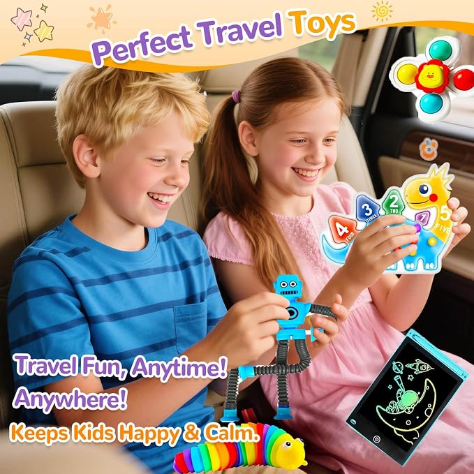 21 Pack Fidget Sensory Toys Set, Stress Relief Toys for Kids Ages 3-12 | Squishy fidget toys for stress relief, travel play, goodie bag stuffers, classroom prizes, party favors, ages 3-12