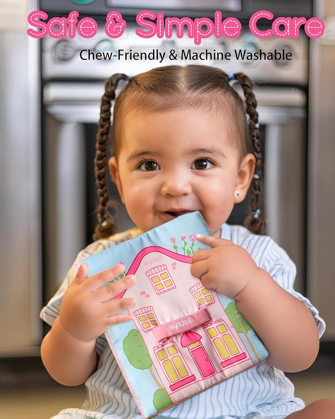 LeyaDoll Montessori Busy Book for Toddlers 1-3, 1 Year Old Girl Gifts | Toddler Airplane Travel Essentials, Crinkle Pages, Fine Motor Skills Toys, Keep Toddlers Busy, Pink Gift Box Included