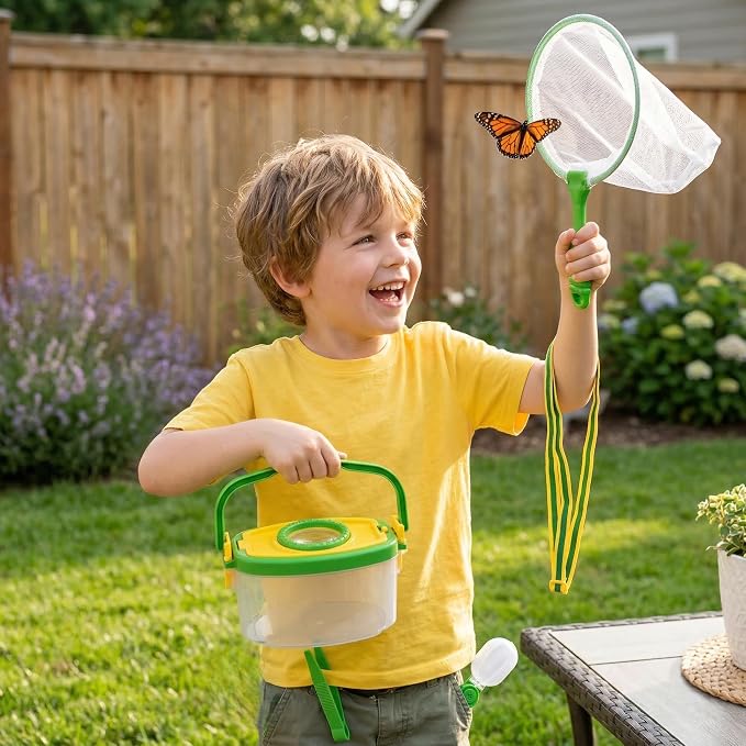 Bug Catcher Kit 6 Pcs - Insect Catching Set with Net, Bug Box, Magnifier & Tweezers - Outdoor Explorer Toy for Kids Age 3-12(Green 6 Pcs)