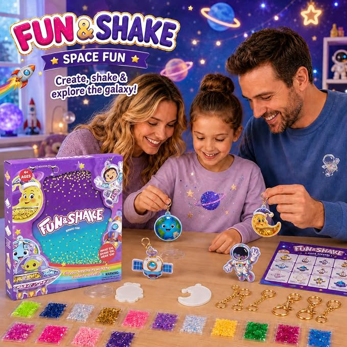 DIY Glitter Craft Kit with Keychains - Mess-Free Arts and Crafts for Kids Ages 4-8, Fun Shake-It Activity, Creative Travel Toys, Party Favors & Birthday Gifts for Girls 4-9