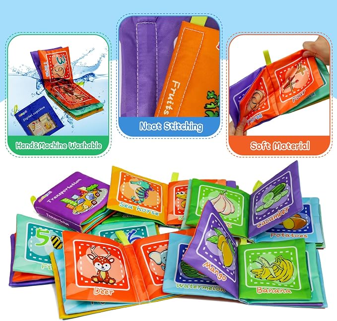 Dr.Rapeti 6 Pack Soft Books, Cloth Book, Bath Book, Baby Book, Crinkle Book | Baby Shower Toy, Washable, Nontoxic, Educational Learning Toy, Sensory Book, Baby Soft Cloth Book, Crinkle Soft Book