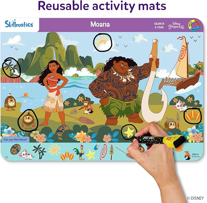 Skillmatics Search and Find Preschool Toy – Disney Princess, Gift for Kids | Write & Wipe Mats, Back to School, Learning & Educational Toy, Handwriting Aid, Toddlers & Kids, Arts & Crafts, Ages 3, 4, 5