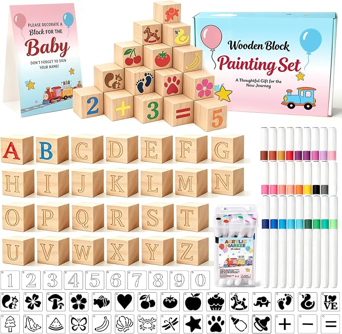 117Pcs Baby Blocks for Baby Shower, Gender Reveal & 1st Birthday | Fun Party Activity for Signatures & Doodles | Creates Personalized Nursery Decor | Ideal Keepsake for Parents & Growing Baby