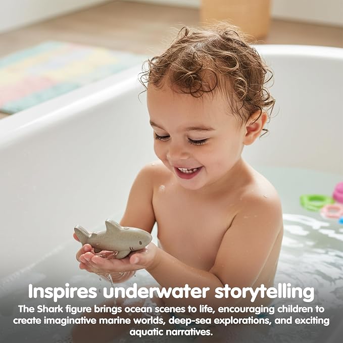PlanToys® Wooden Shark Bath Toy, Montessori Kids Water Toy Sea Play Set | wooden shark figurine, montessori water play, imaginative creative bath toy, ocean animal figure, fine motor play, kids toddl