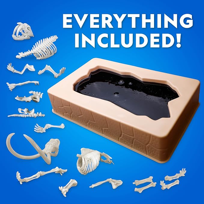 National Geographic Slime Kit for Kids Ages 6-12, Glow in the Dark Dig Kit | Mammoth and Saber-Tooth Tiger Skeletons, Black Slime, Reusable Prehistoric Science Toy, Paleontology Activity