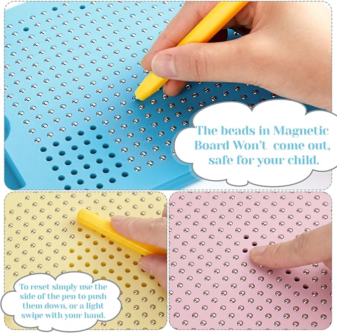 Yexiya 3 Pcs Magnetic Drawing Board for Kids, Toddler Travel Drawing Kit Magnet Sketch Thread Board with Stylus Pen and Beads Toy for Child Quiet Time Activities (7 x 8.5 Inches,Multicolor 4)
