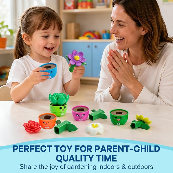 GEERAY 5 Sets Montessori Toddler Flower Garden Toys, Color Shape Sorting & Matching Game for Kids, Spring Toy Sensory Gardening Gift for 1 2 3 Year Old Girls & Boys, Preschool Classroom Learning