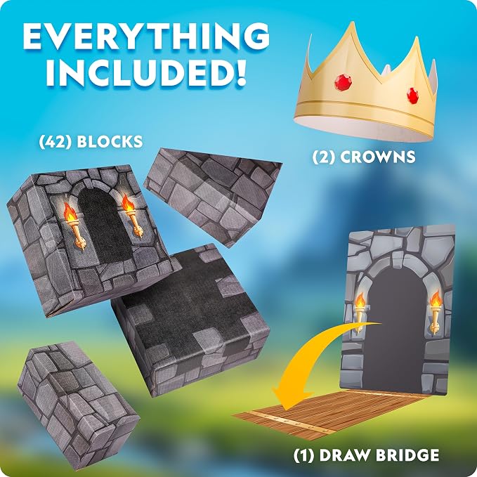 National Geographic Jumbo Cardboard Building Blocks 45-Piece Castle Set | 45 Extra-Thick Cardboard Bricks, Build a Castle Playhouse, Large Building Blocks, Indoor Construction Play, STEM Learning