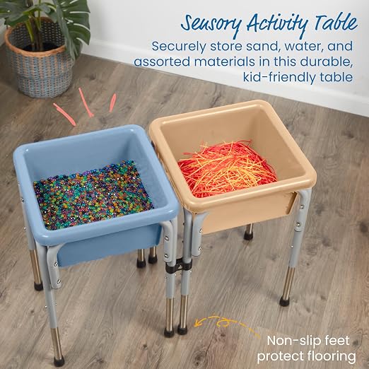 ECR4Kids 2-Station Sand and Water Adjustable Play Table, Sensory Bins, Sand/Powder Blue | Durable plastic/steel, GREENGUARD Gold Certified, 3-5 years, 80 lb capacity, adjustable legs, easy-lift lids, indoor/outdoor