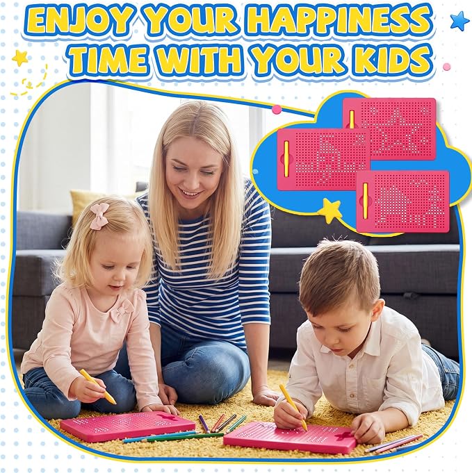 Yexiya 3 Pcs Magnetic Drawing Board for Kids, Toddler Travel Drawing Kit Magnet Sketch Thread Board with Stylus Pen and Beads Toy for Child Quiet Time Activities (7 x 8.5 Inches,Rose Red)