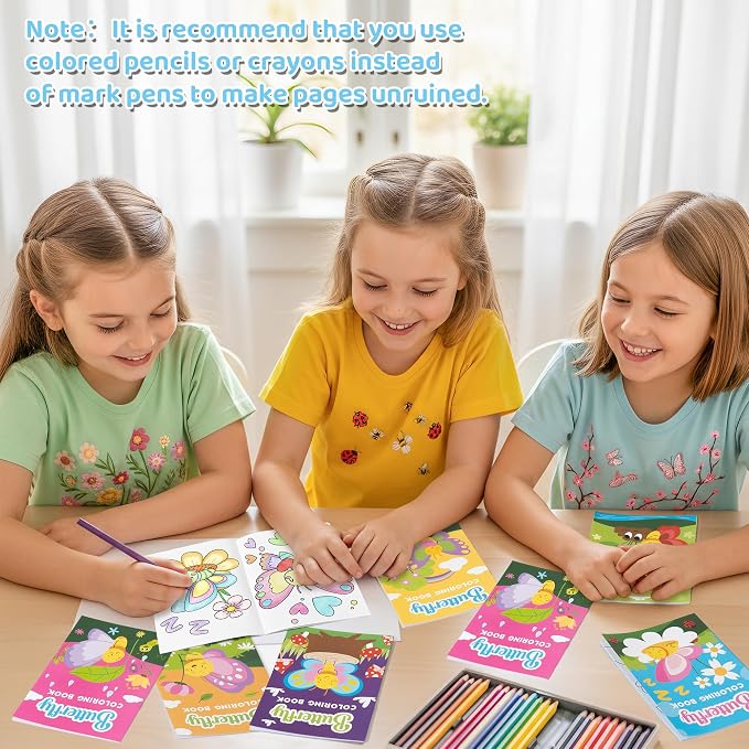 Dvbonike 24Pcs Spring Butterfly Coloring Books - Springtime Flower Insect DIY Color-in Pages Cute Floral Patterns Drawing Booklet Bulk Classroom Rewards Art Activity Gifts Party Favors Supplies