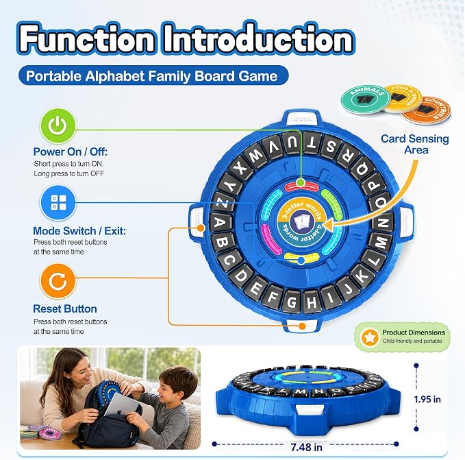 Word Game Family Board Games,3 Modes,180 Topics, Fast-Paced Letter Game | Light-Sensing Fast 26-Letter Race Game with Timer for Kids & Adults, 2-6 Players, Perfect for Party, Game Night, Camping