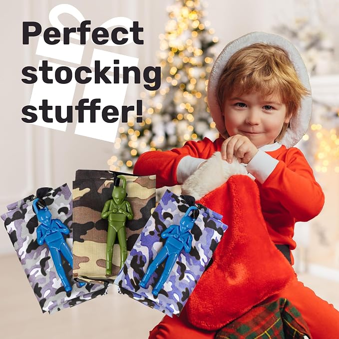 NUTTY TOYS Army Parachute Toys for Kids - Tangle Free Outdoor Flying Parachute Men, Best Small Outside Toys for 4 5 6 7 8 9 10 11 12 Year Old, Top Christmas Stocking Stuffers Idea 2026 Unique Boy Gift