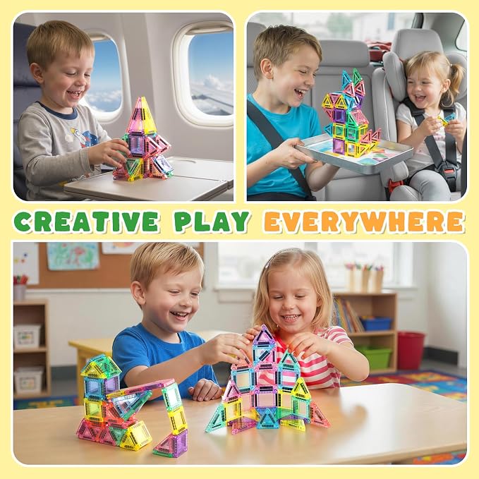 3 otters Mini Magnetic Tiles with Case, 42PCS | Travel Size, STEM Building Toys, STEM Building Toys, Classroom Prize, Screenless Play, Gifts for Toddlers