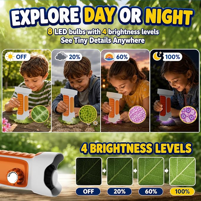 1000X Handheld Digital Microscope for Kids: Explorer 1080P Magnifying Glass | 2.4” IPS Portable Electronic STEM Outdoor Montessori Learning Toy, Birthday Gifts for 4 5 6 7 8-12 Year Old Boys Girls