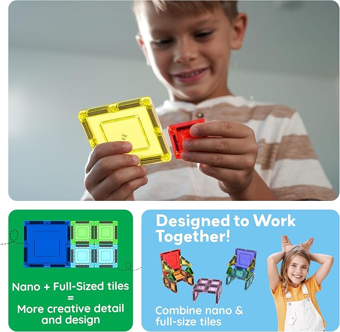 PicassoTiles Magnetic Tiles 30pc Nano Building Construction Set Compact Mini Travel Magnet Tile Playset with Tin Storage Case STEM Educational Learning School Brain Toy Blocks Boys Girls Ages 3+ PN09