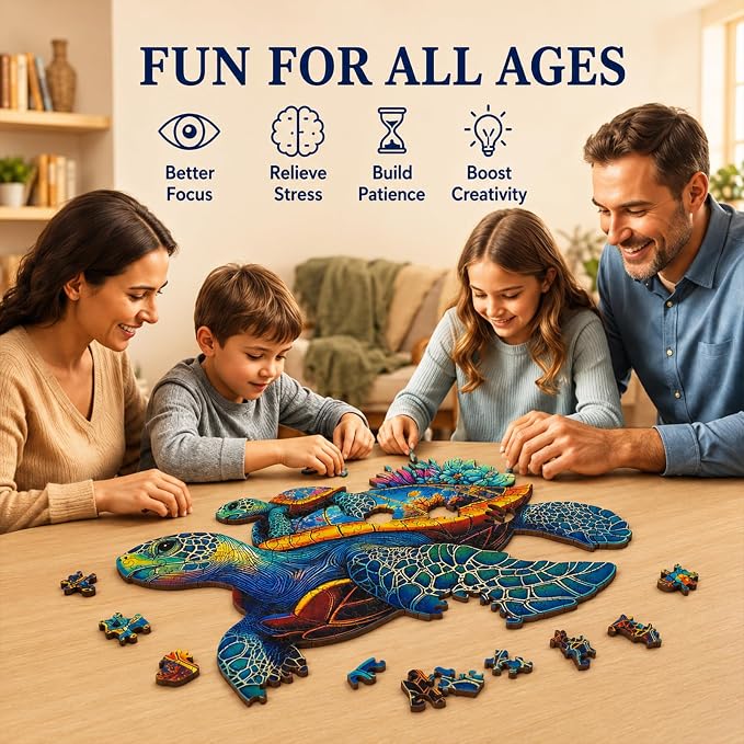 Wooden Jigsaw Puzzles for Adults Teens Kids, Parent & Baby Sea Turtle Wood Puzzle, Wooden Puzzles for Adults, Unique Animal Shaped Puzzle, Fun Challenging Family Games, 200pcs 11.5" x 9.7"