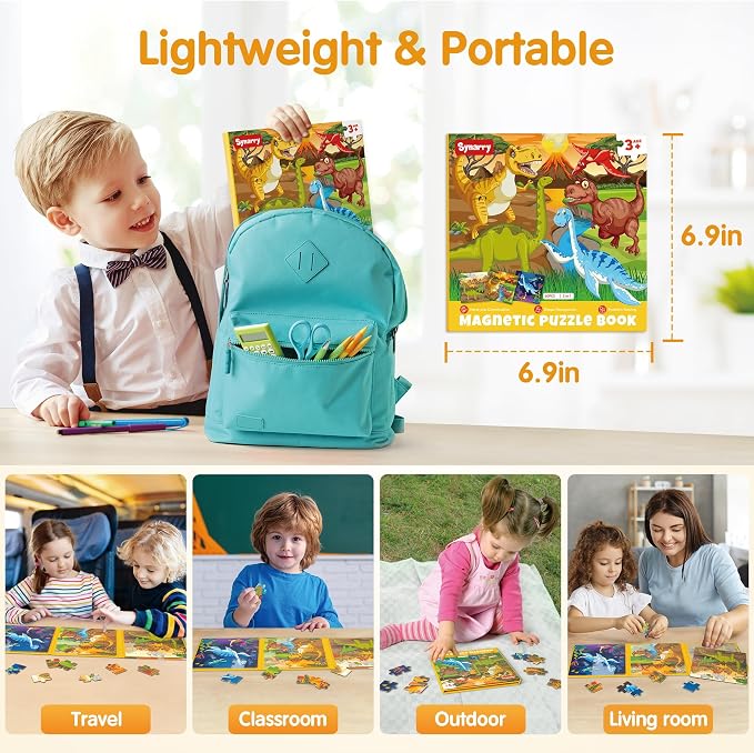 SYNARRY Magnetic Dinosaur Puzzle for Kids Ages 3-5, Travel Dinosaur Toys | 20-Piece Magnetic Travel Puzzle for Kids Ages 4-6, Car Airplane Road Trip Activities, Quiet Toys, Dinosaur Gifts for Kids