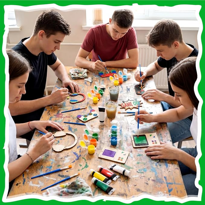 Saypacck 24 Pcs Video Game Party Favors Wooden Paint Craft Kits | DIY Craft for Kids Adults, Includes Brushes Paints Bags, Goodie Bag Fillers, Thank You Gifts, 8 Gaming Controller Designs