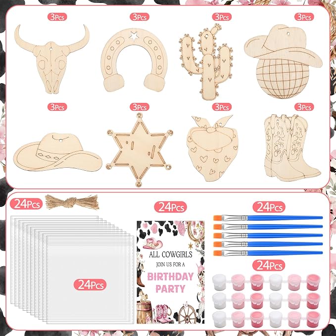 Saypacck 24 Pcs Cowgirl Party Favors Wooden Paint Craft Kits | Cowgirl Painting Crafts, Birthday Goodie Bag Fillers, Thank You Gifts for Kids Celebrations Decor