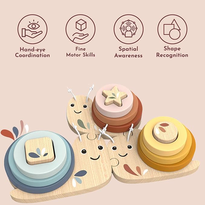 Snail Educational Game for Toddlers 18m+ Ring Stacking Toy | snail design, sorting rings, ring stacker toy, sorting & stacking toys, preschool toys, counting color recognition, creative