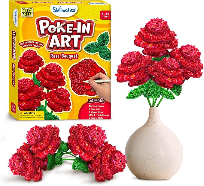 Skillmatics Poke-in Art – Rose Bouquet, Wood Craft Kit, Gift for Kids | Mess-Free, DIY Room Decor, Fine Motor Skills, Pretend Play, Screen-Free Travel Activity, Girls & Boys Ages 4, 5, 6, 7, 8, 9