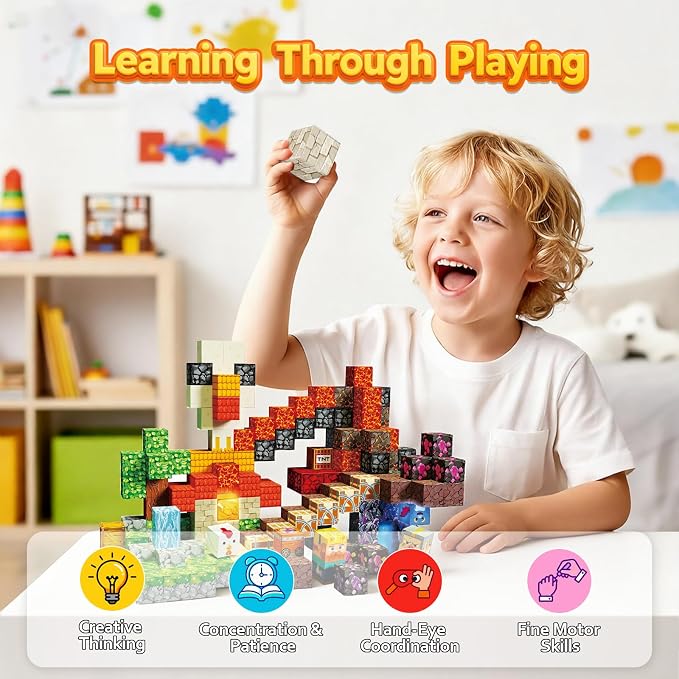 Magnetic Building Blocks STEM Toy Magnet Cubes for Kids 4-12 | Magnetic Cubes, 0.8 inches Building Blocks, Christmas Birthday Gifts for Kids Boys Girls Lava Grill Chicken-200pcs