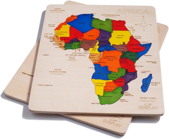 EKOPLAY’s Africa MAP Wooden Puzzle for Kids, 31 Piece Jigsaw Puzzle for School Kids, Learning Educational Toys Gifts for Boys Girls 4+ Years.