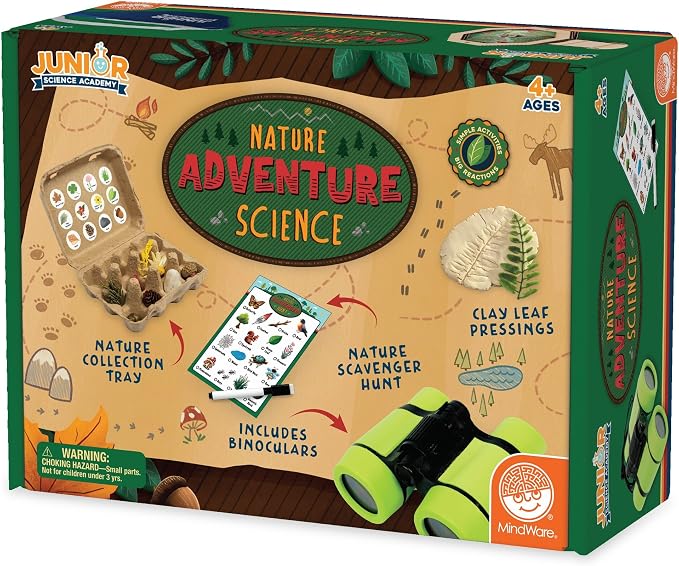 MindWare Junior Science Academy Nature Adventure Science Kit | Hands-on experiments kids set up and run themselves. Includes binoculars and scavenger hunt board. Ages 4+.