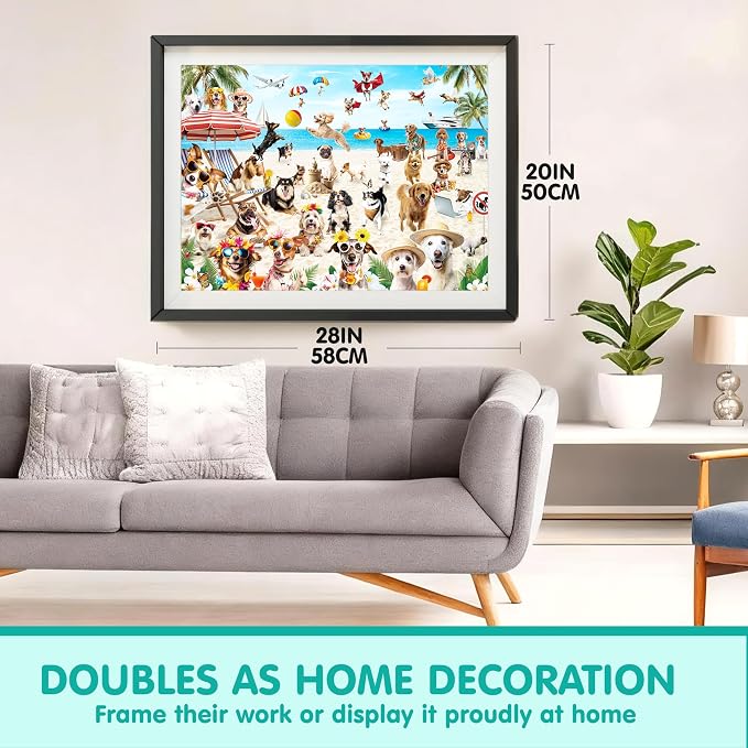 JOYIN 300 pcs Vacation Pups Dog Puzzles, Jigsaw Puzzle for Kids and Adults(27.6" x 19.7"), Vacation Puppy Theme Puzzles for Toddlers, Easter Collection Gift Home Art Decor