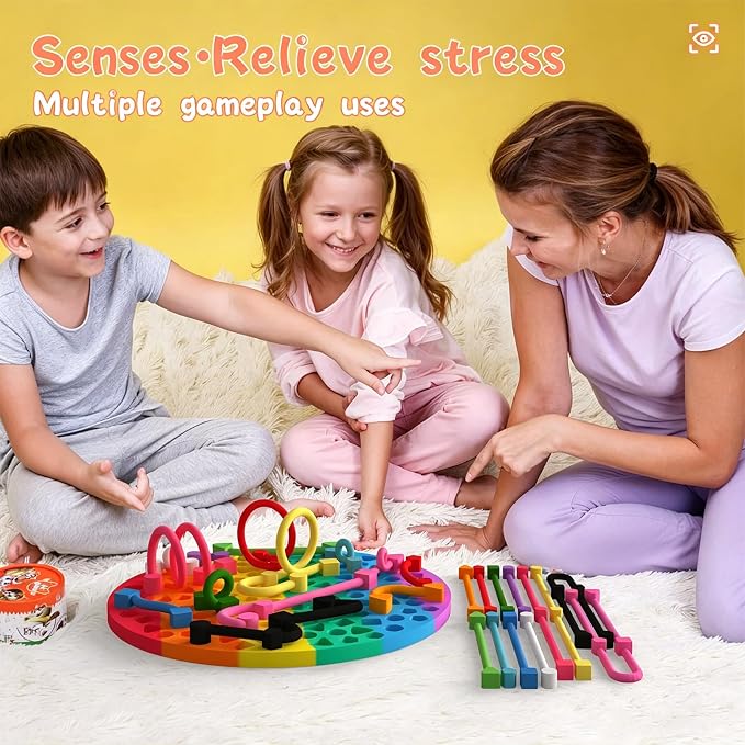 Sensory Activity Board, Silicone Fidget Toys for Calming and Stress | Autism Quiet for Adults, Toddler Sensory Toys for ADHD, Road Trip Essentials for Kids, Portable Travel Bag & 12 Strings