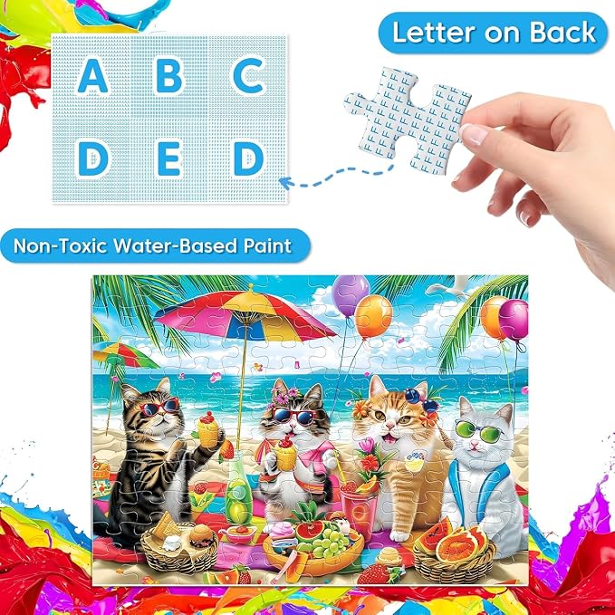 Jeacirio 4 Pack 100 Piece Puzzles for Kids Ages 4-6 6-8 8-10, Dog Cat Jigsaw Puzzles for Kids, Large Piece Educational Puzzle Toys with Posters & Bags, Gifts for Boys Girls