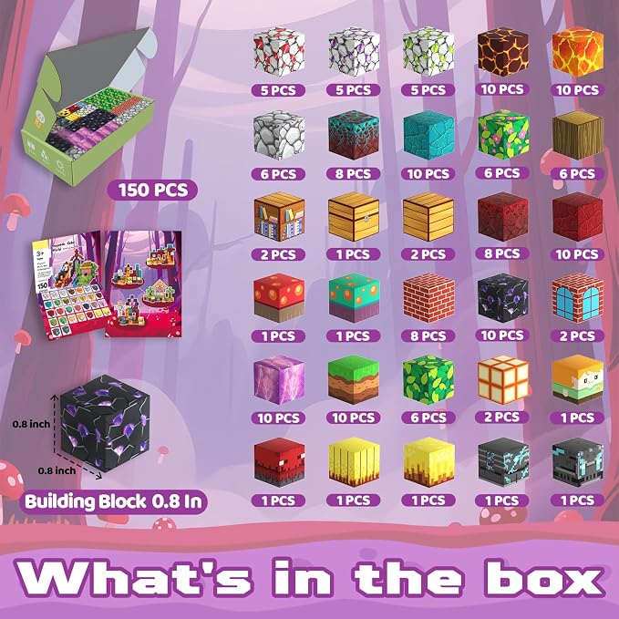 Magnetic Blocks, 150PCS Toys Building Cube Birthday Gifts for Kids | Magnetic Cubes, 0.8 inches Building Blocks, STEM Construction Toys Christmas Birthday Gifts for Kids Boys Girls